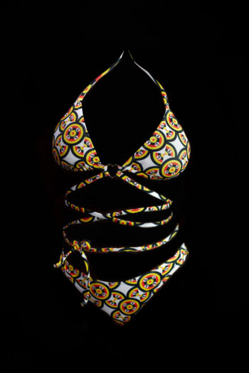 African Print Wrap Bikini Set - Gold